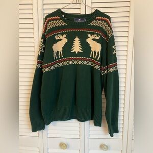 American Living Sweater Men's XL Green Fair Isle Nordic Moose Lodge Ski Holiday